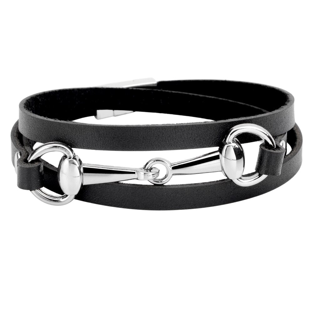 Leather Wrap Snaffle Bit Bracelet