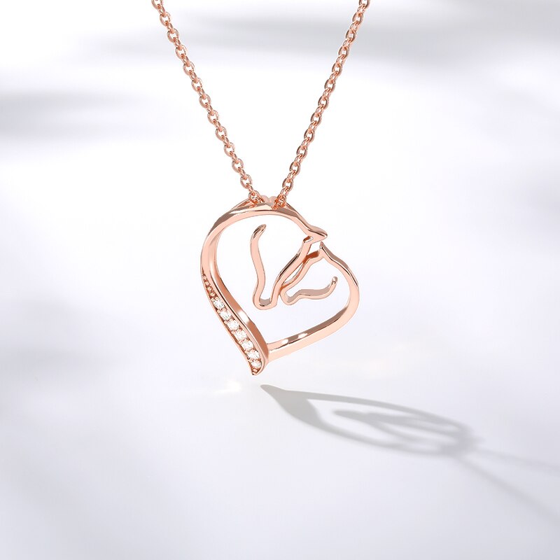 Crystal Heart Horse Necklace (Silver, Gold, Rose Gold) - Dogs and Horses