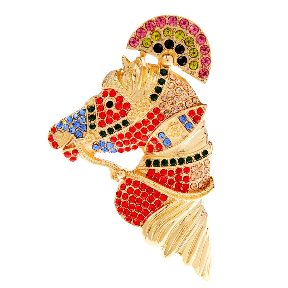 Red Crystal Horse Head Brooch