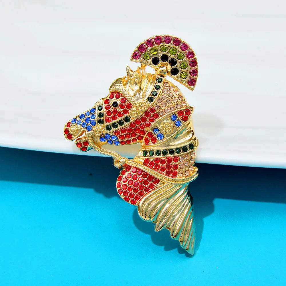 Red Crystal Horse Head Brooch