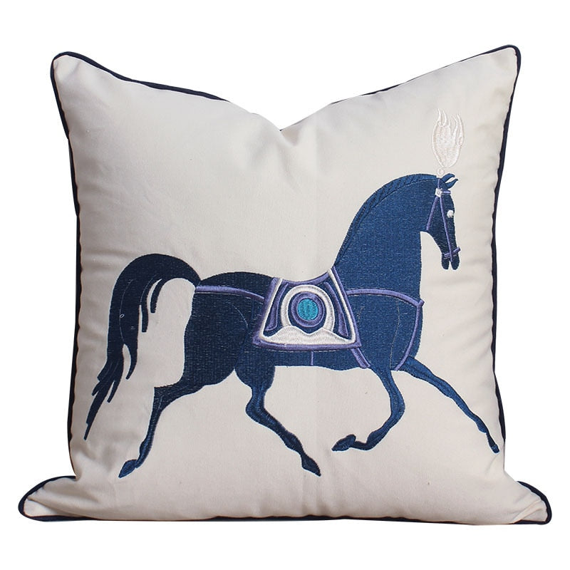 Aria Embroidered Velvet Pillow Cover Blue 18" x 18"