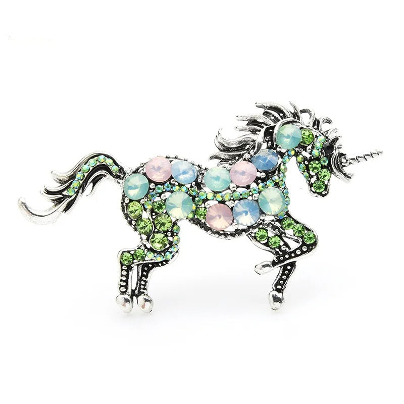 Crystal Unicorn Brooch (Silver)