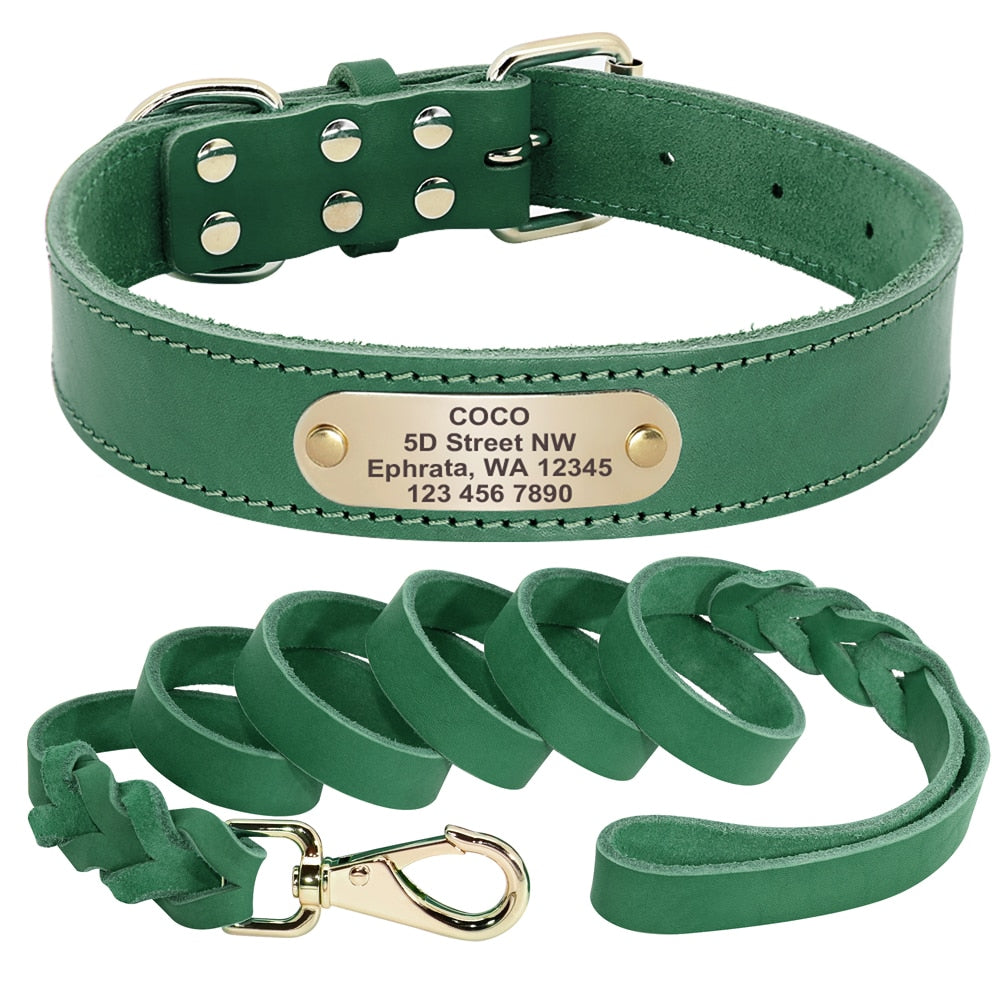 Bergamo Green Leather Collar & Leash Set - Dogs and Horses