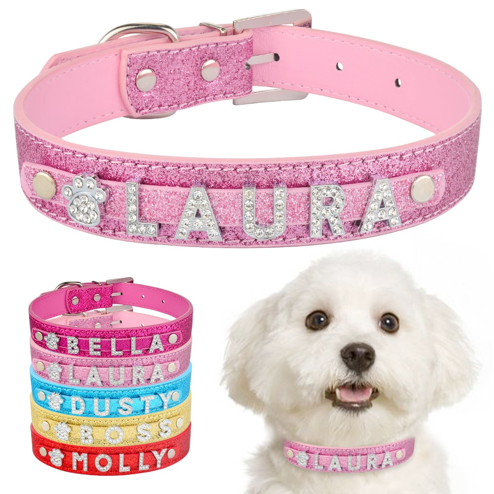 Blue Glittering Personalized Collar - Dogs and Horses