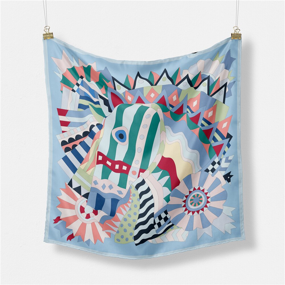 Horse Head Silk Scarf Sky Blue / 53cm