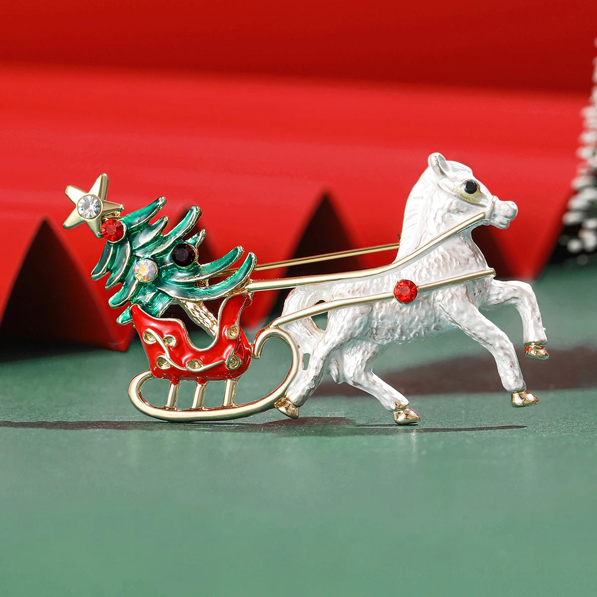 Christmas Horse Carriage Brooch
