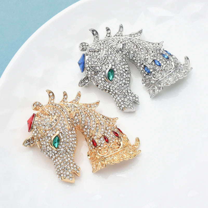 Crystal Ponny Head Brooch (Silver)
