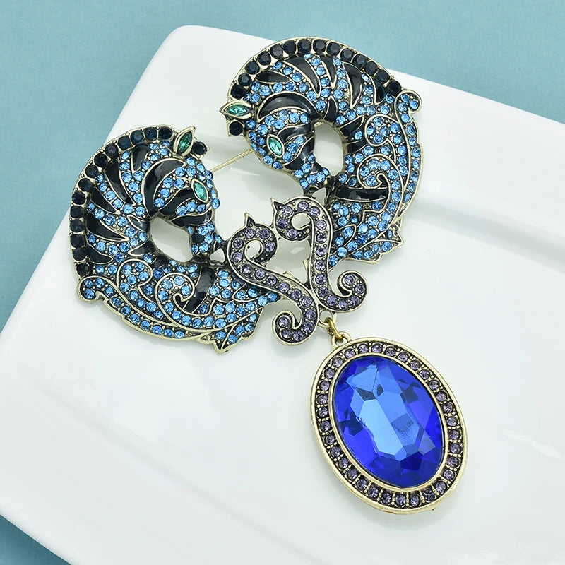 Crystal Horse Heads Brooch