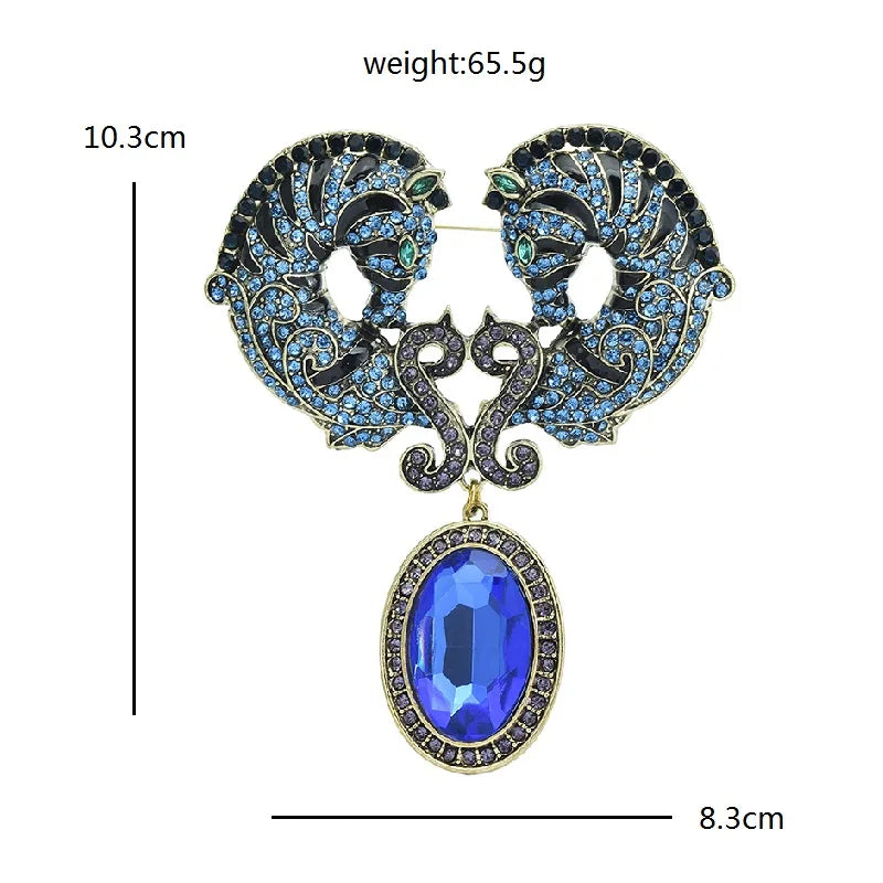 Crystal Horse Heads Brooch