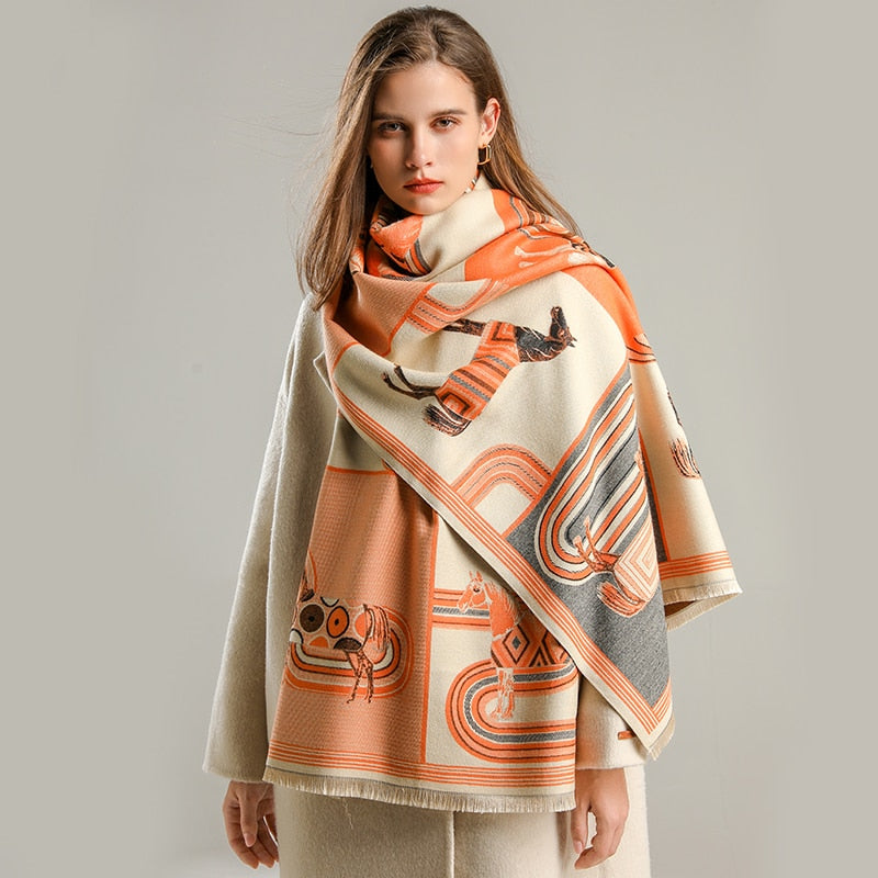 Orange Nadege Luxurious Pashmina Scarf Shawl Wrap