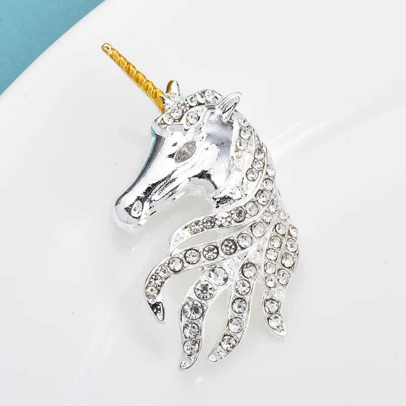 Crystal Unicorn Head Brooch