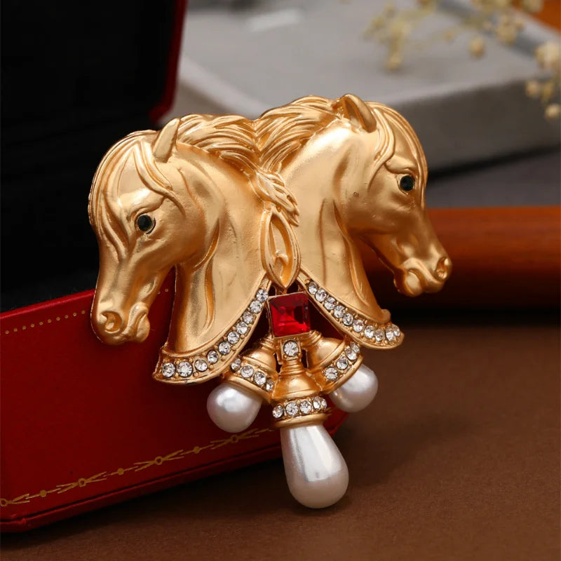 Enamel Horse Heads Brooch