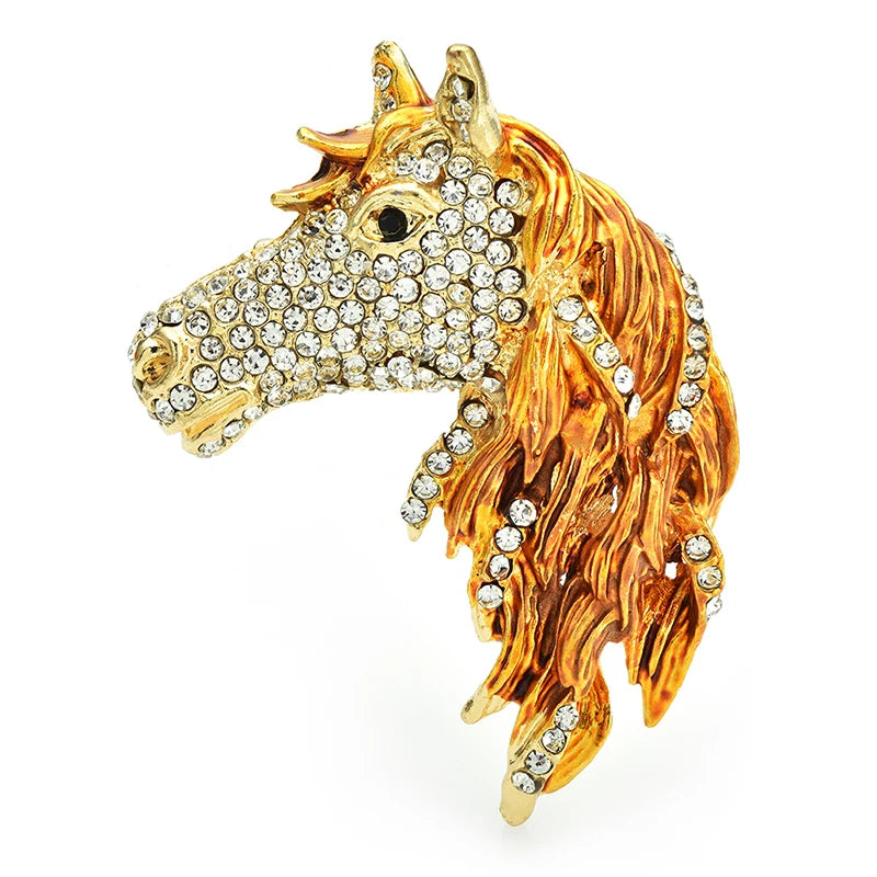 Crystal Horse Head Brooch (Yellow)
