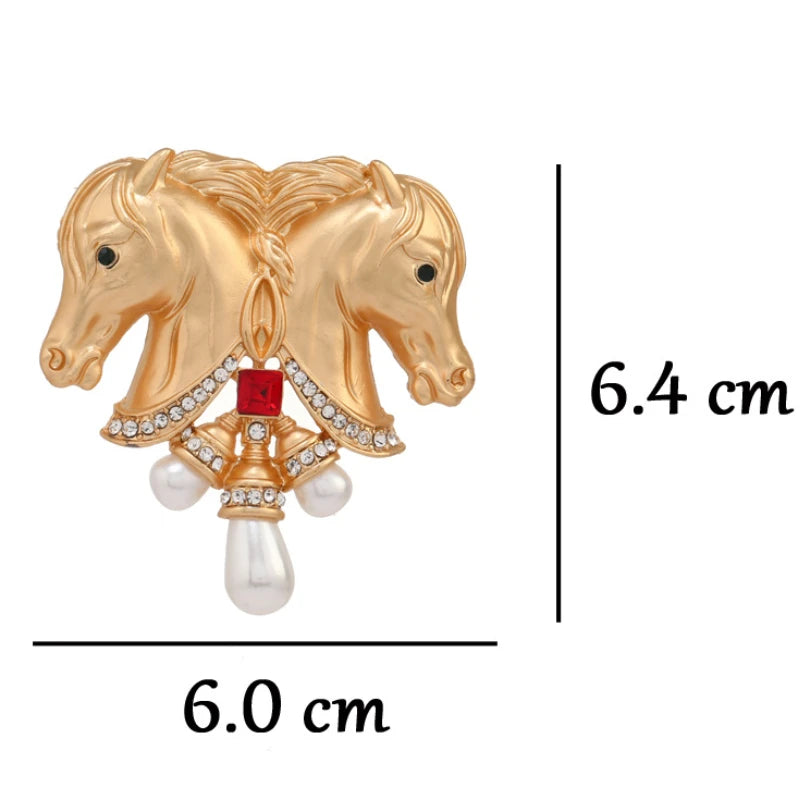 Enamel Horse Heads Brooch