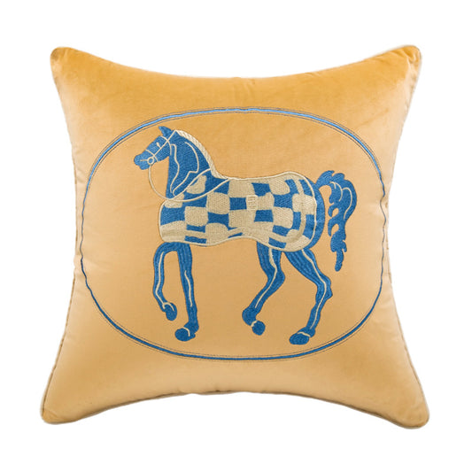 Rita Embroidered Velvet Pillow Cover Yellow