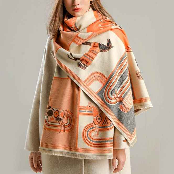 Orange Nadege Luxurious Pashmina Scarf Shawl Wrap