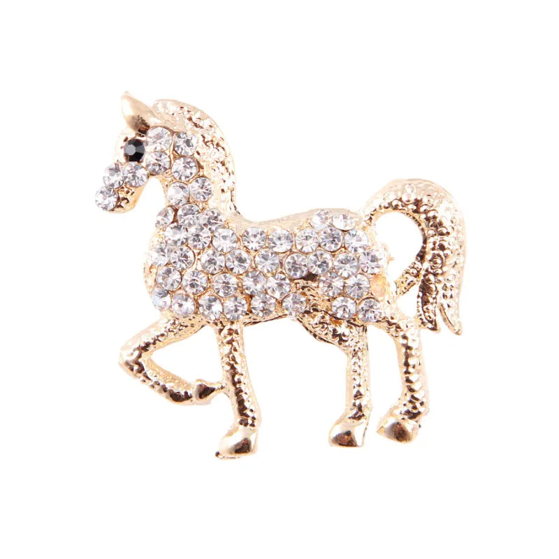 Crystal Horse Brooch (Gold)