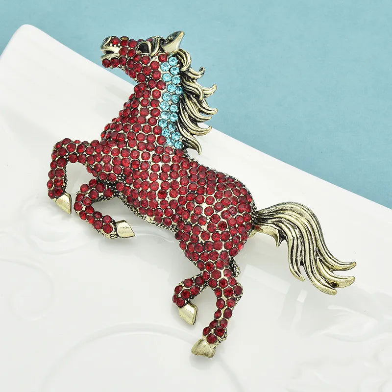 Crystal Running Horse Brooch