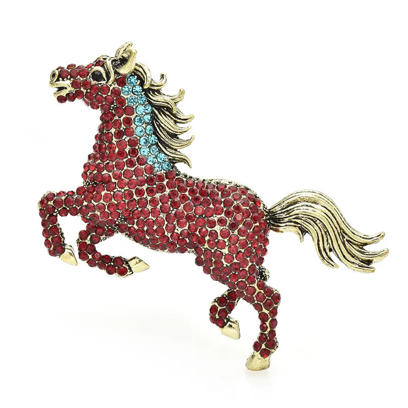 Crystal Running Horse Brooch