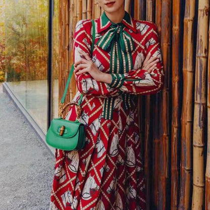 Red Equestrian Print Dress