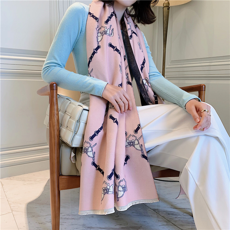 Pink & Blue Emilienne Luxurious Pashmina Scarf Shawl Wrap