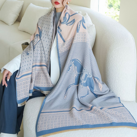 Marcelle Pashmina Scarf Blue & Pink