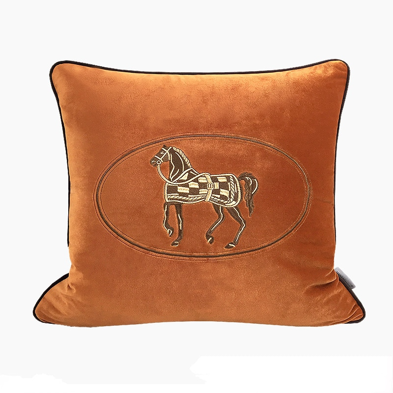 Greta Embroidered Velvet Pillow Cover Orange
