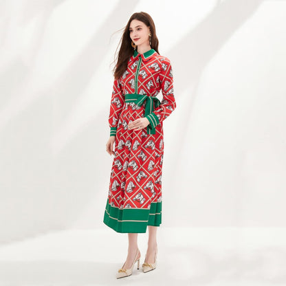 Red Equestrian Print Dress