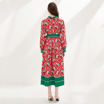 Red Equestrian Print Dress