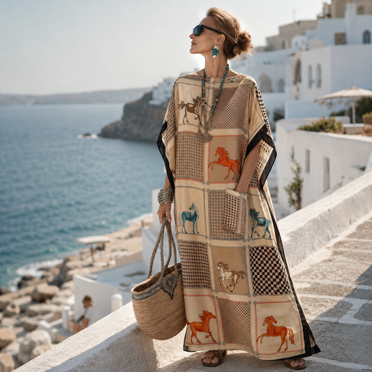 Khaki Licinia Kaftan Dress & Scarf Set