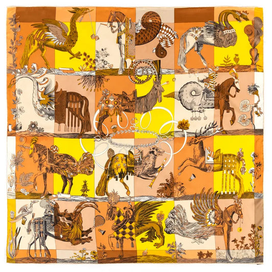Mythology Yellow Silk Scarf / 90cm