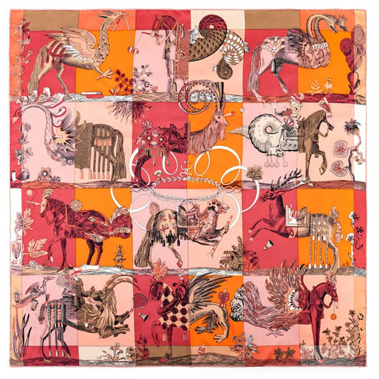 Mythology Orange Silk Scarf / 90cm