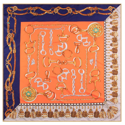 Tassel Chain Orange Silk Scarf / 90cm