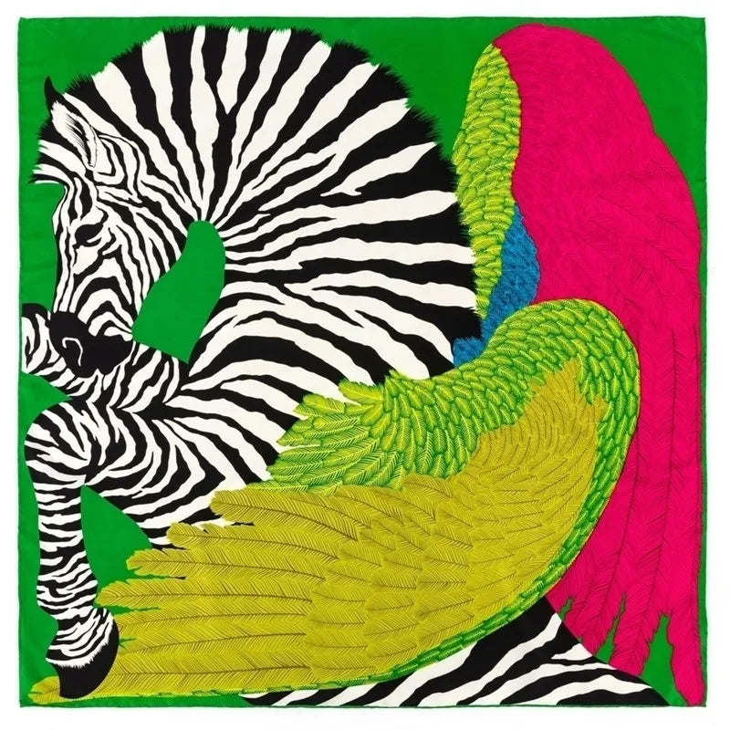 Zebra Wings Green Silk Scarf / 90cm