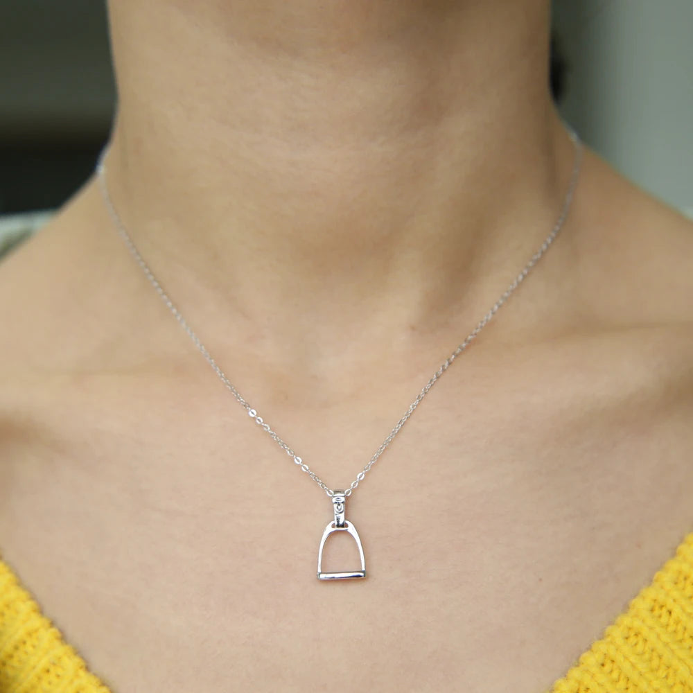 Silver Stirrup Necklace (Platinum Plated)