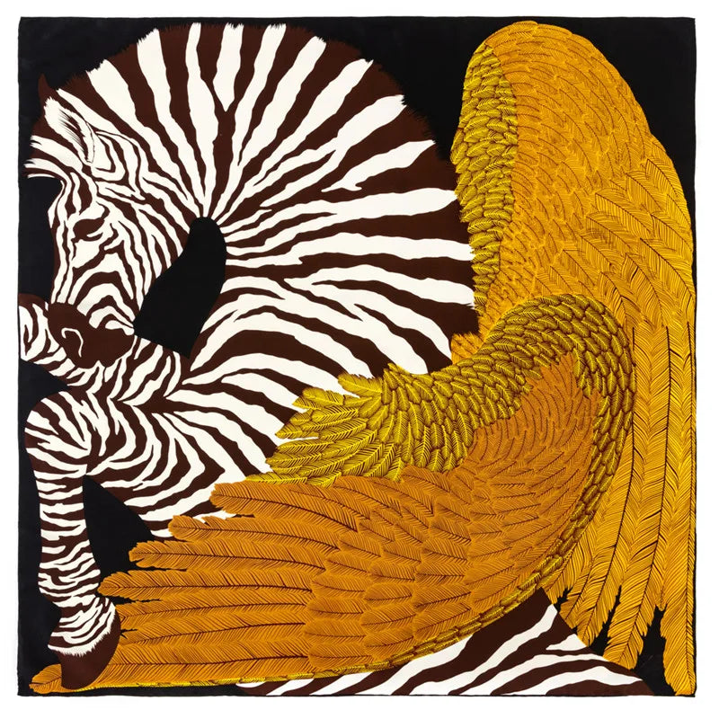 Zebra Wings Black Silk Scarf / 90cm