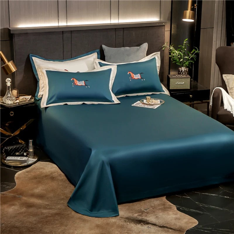 4-Piece Embroidered Egyptian Cotton Sateen Bedding Set