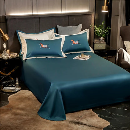 4 or 6 Piece Embroidered Egyptian Cotton Sateen Bedding Set (Bastien Blue)