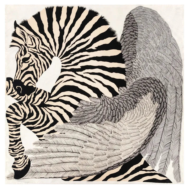 Zebra Wings Beige Silk Scarf / 90cm