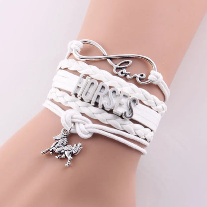 Horses Infinity Love Wrap Leather Bracelet