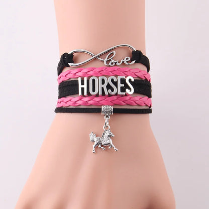 Horses Infinity Love Wrap Leather Bracelet
