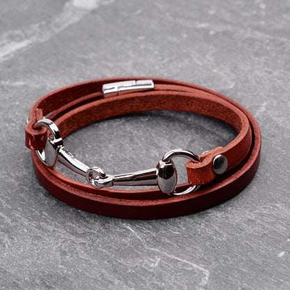 Leather Wrap Snaffle Bit Bracelet