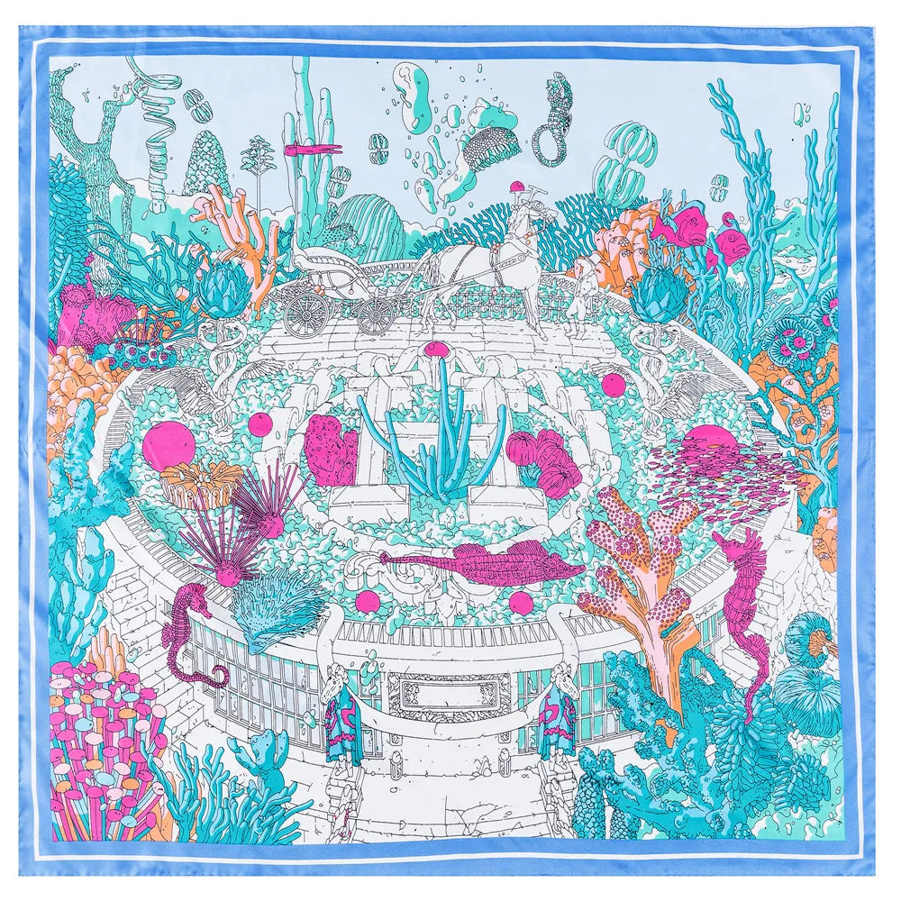 Ocean Blue Silk Scarf / 90cm