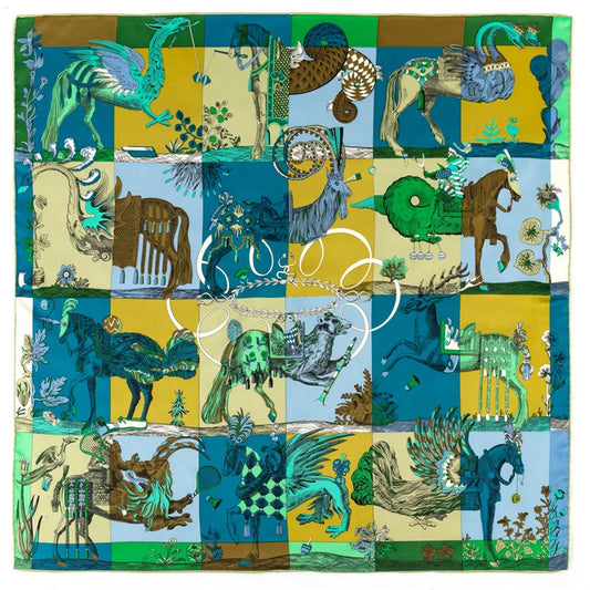 Mythology Green Silk Scarf / 90cm