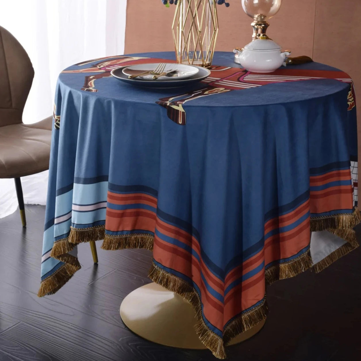 Botticino Horse Print Velvet Tablecloth