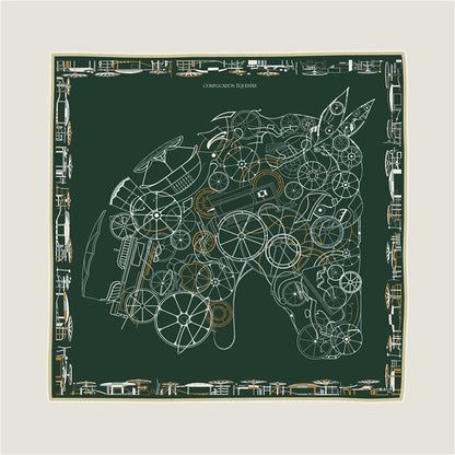 Horse Head Green & Black Double Print Scarf / 90cm