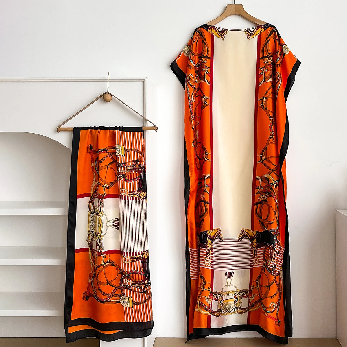 Orange Saveria Kaftan Dress & Scarf Set