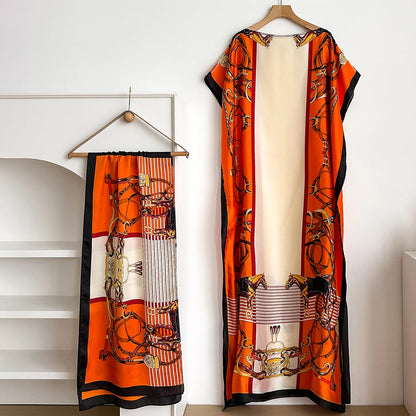 Orange Saveria Kaftan Dress & Scarf Set