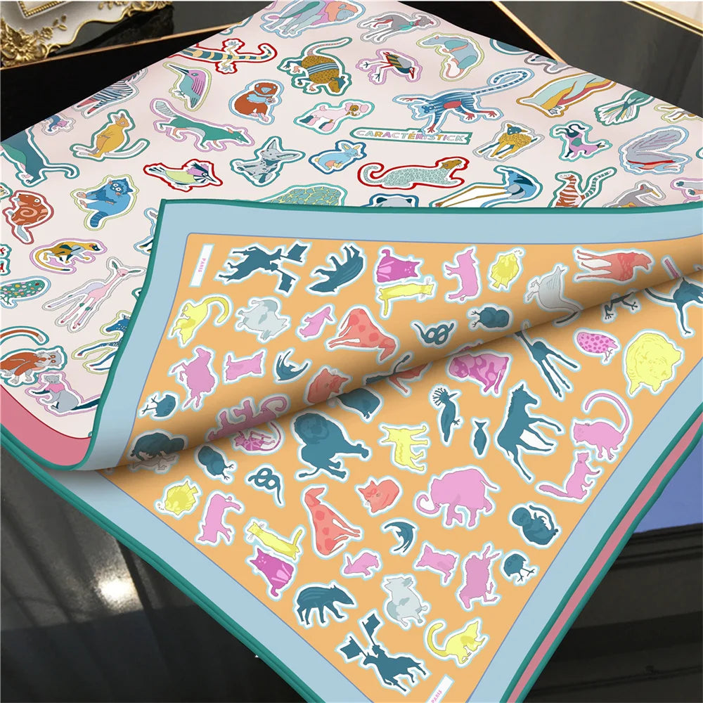 Animals White & Orange Double Print Scarf / 90cm