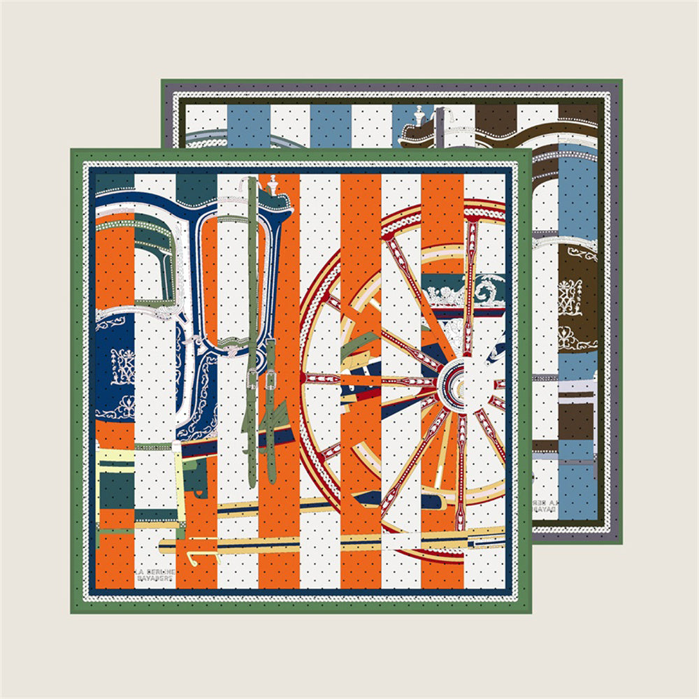 Wheel Stripes Orange & Blue Double Print Scarf / 90cm